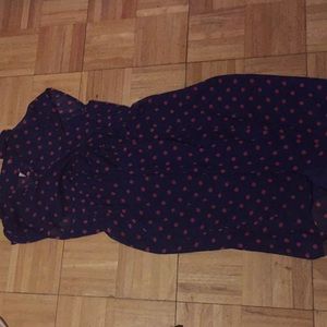 Dark blue dress with pink pocka dots
